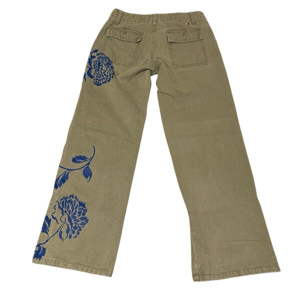 Tommy Hilfiger Floral Pants Wide Leg Cargo Khaki Size 4 Y2K Vintage - Picture 2 of 12